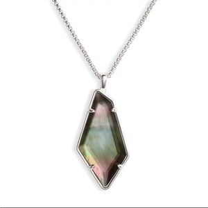 Kendra Scott Lilith Abalone Silver Pendant Necklace Geometric Statement NWT